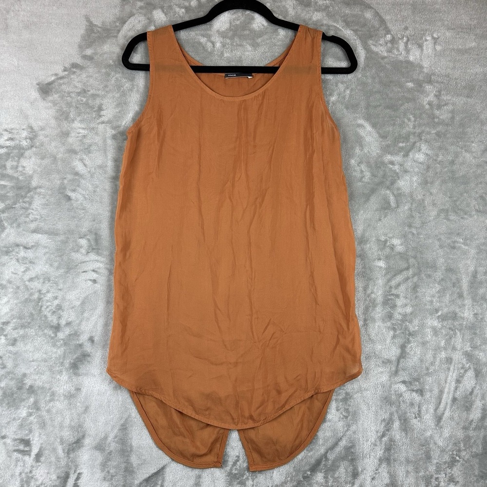 Vince Sleeveless Top Women's S Orange Silk Split Back Hi Lo Hem